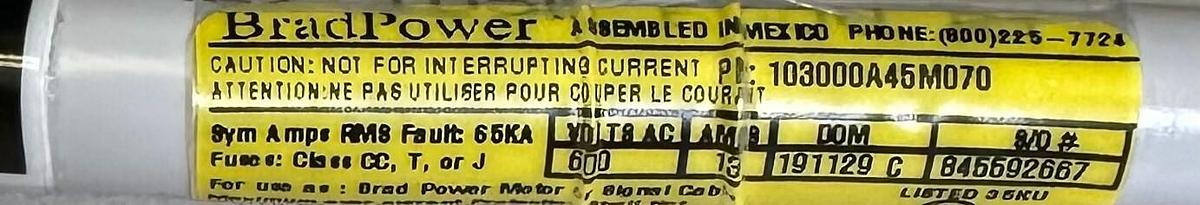 Used NEW MOLEX WOODHEAD 103000A45M070 BradPower MOTOR CORDSET