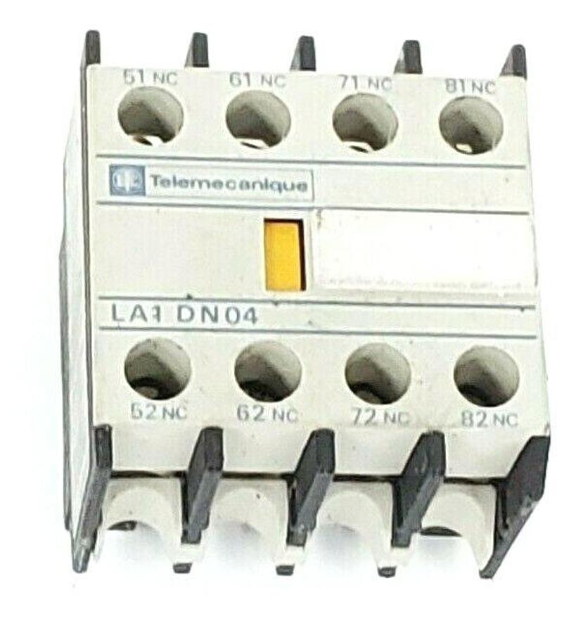 Used TELEMECANIQUE LA1DN04 AUXILIARY CONTACT BLOCK 4NC, LA1 DN04