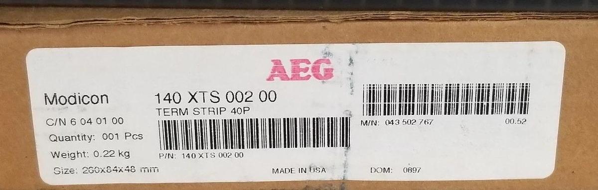 Used NIB AEG MODICON 140 XTS 002 00 TERM STRIP 40P, C/N 6 04 01 00