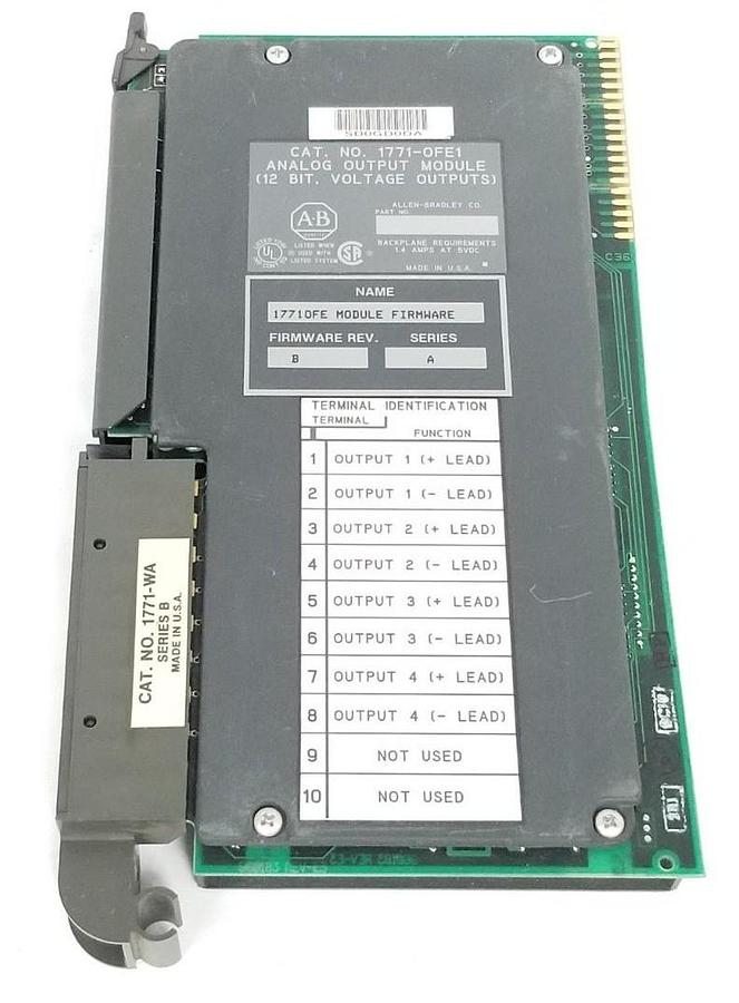 Used ALLEN BRADLEY 1771-OFE1 ANALOG OUTPUT MODULE SER. A F/W REV. B W/ 1771-WA SER. B