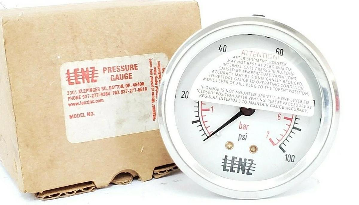 NIB LENZ AFC PRESSURE GAUGE, 0-100PSI, 0-7PSI