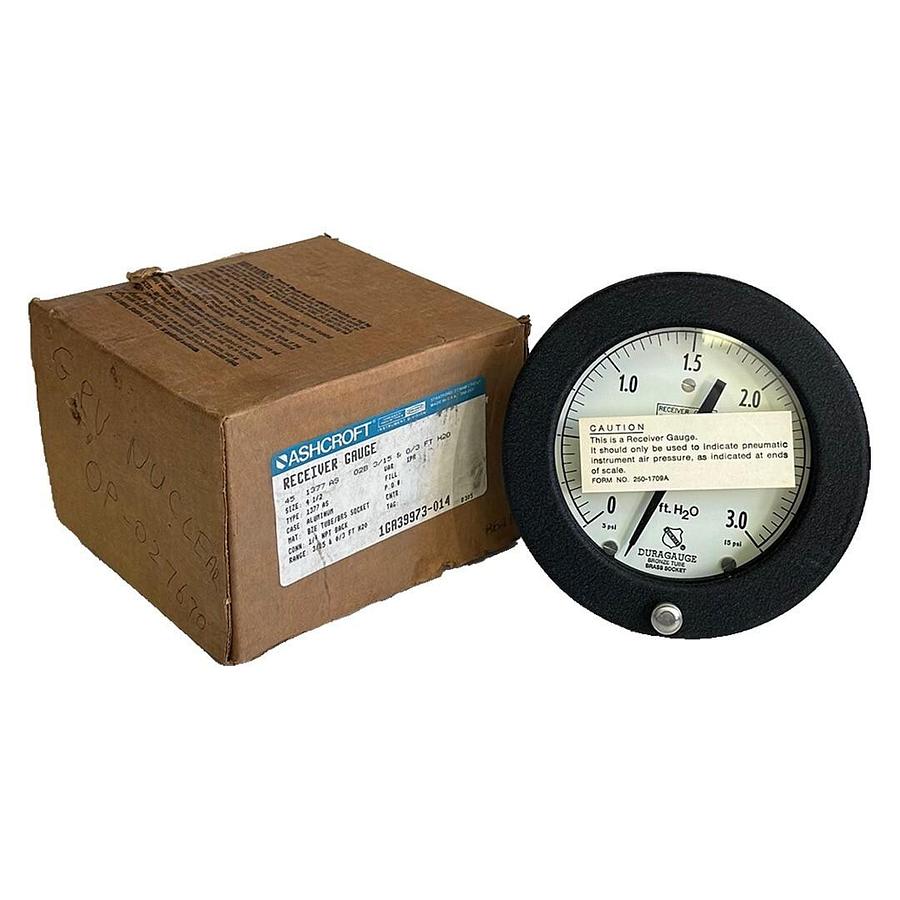 Used NEW ASHCROFT 45 1377 AS 02B 3/15 & 0/3 FT H20 RECEIVER GAUGE 1GA39973-014
