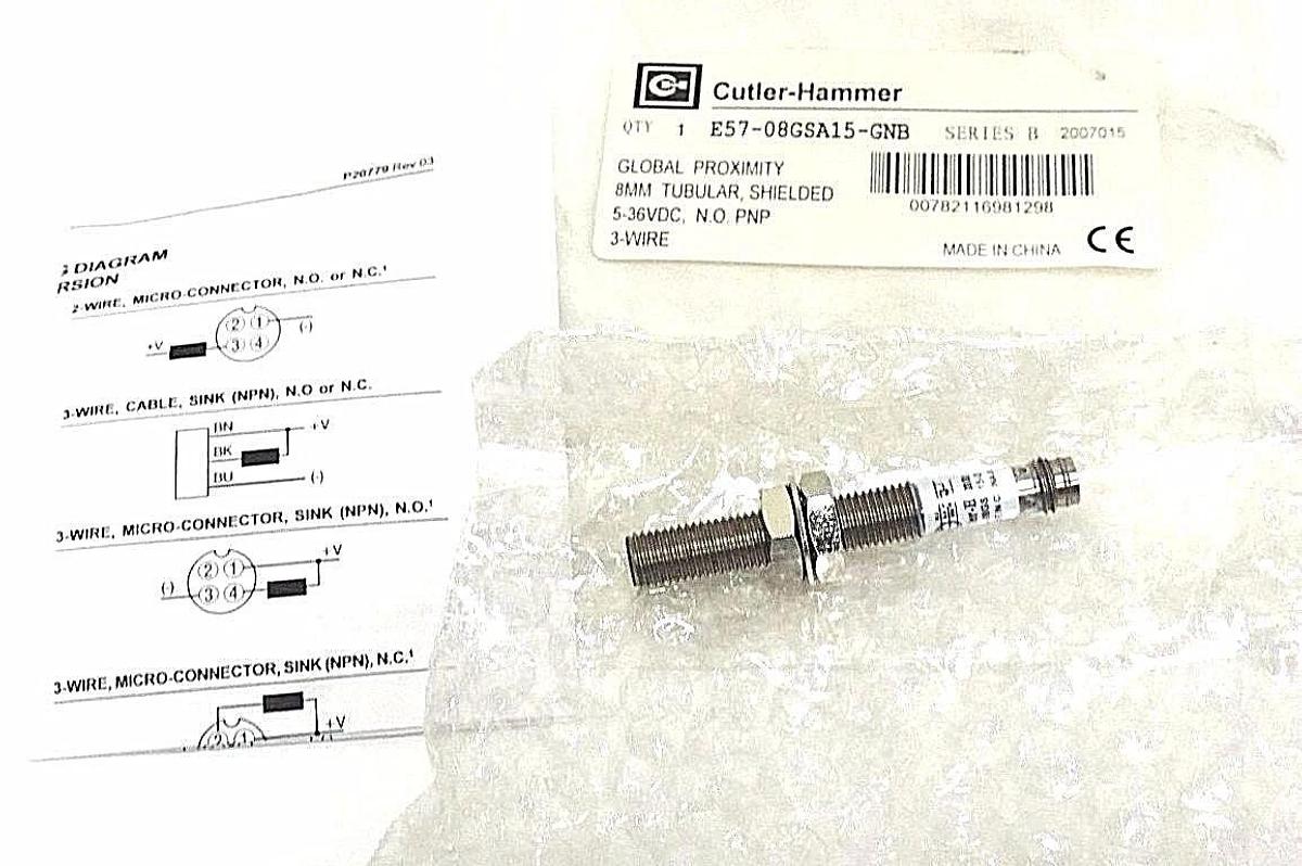 Used NEW CUTLER-HAMMER E57-08GSA15-GNB GLOBAL PROX. SENSOR 8MM TUBULAR SER. B