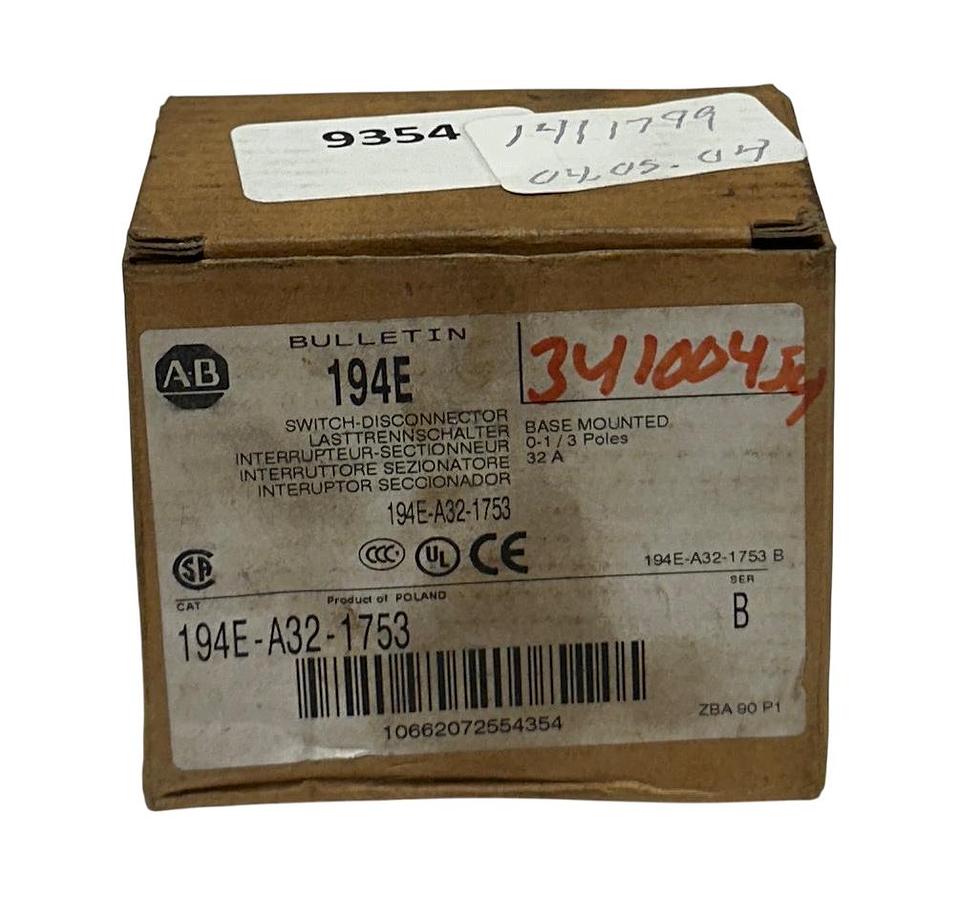 Used ALLEN BRADLEY 194E-A32-1753 /B BULLETIN 194E SWITCH-DISCONNECTOR 32A 3P NSMP