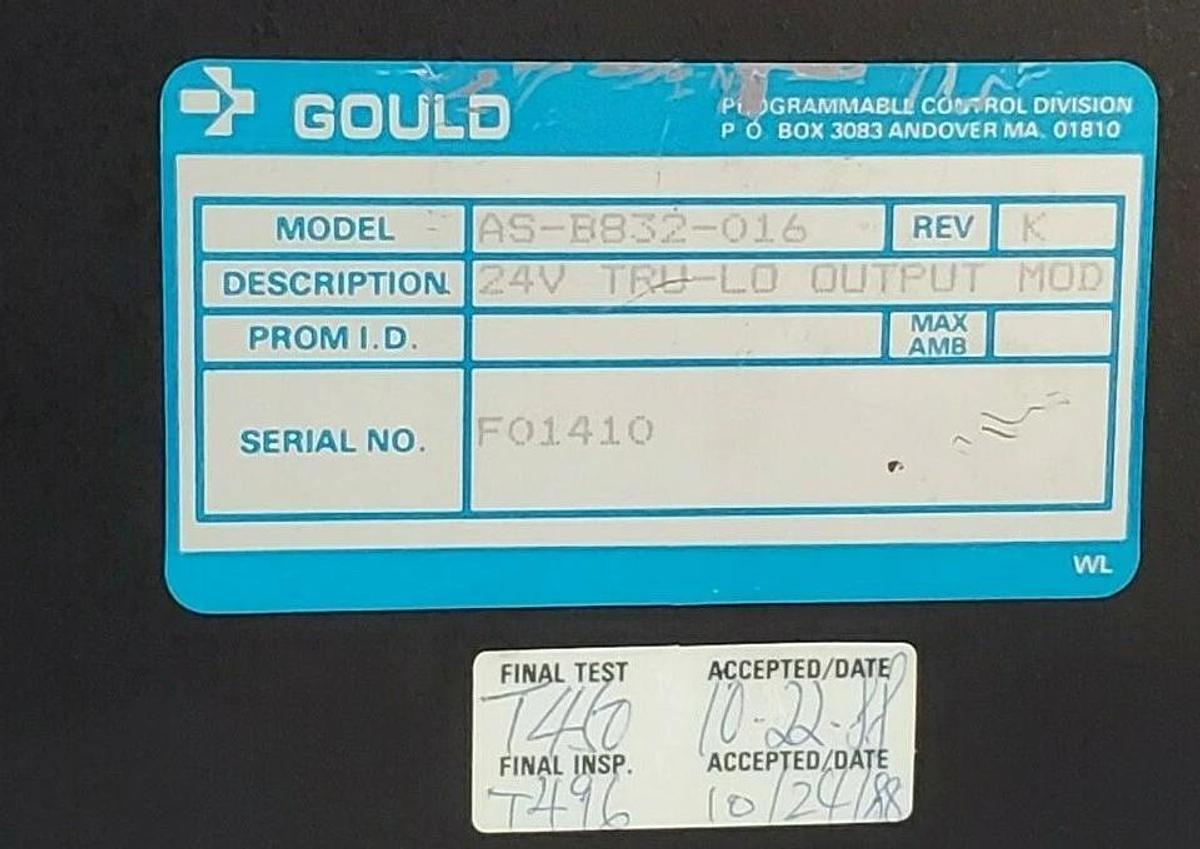 Used GOULD MODICON AS-B832-016 24V TRUE-LOW OUTPUT MODULE ASB832016