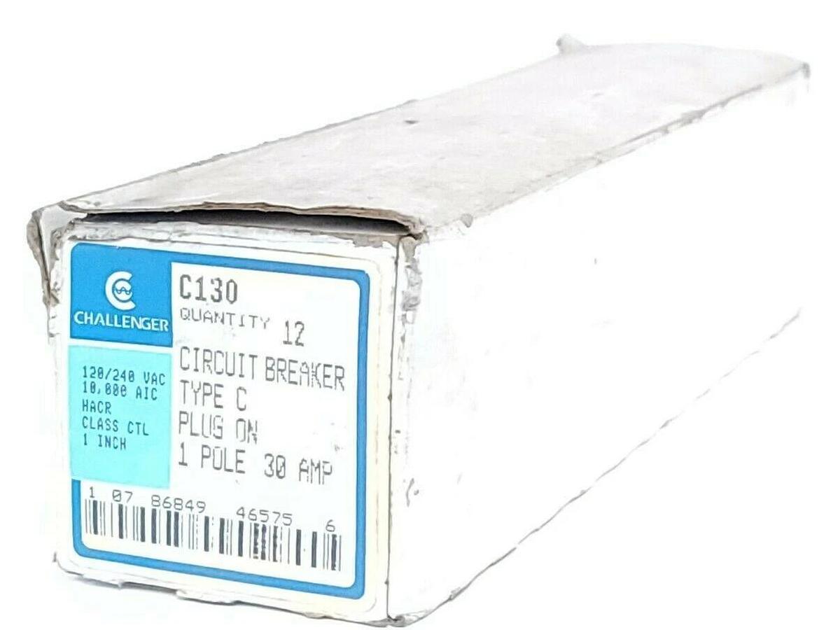 Used BOX OF 11 NEW CHALLENGER C130 CIRCUIT BREAKERS TYPE C 1P, 30A