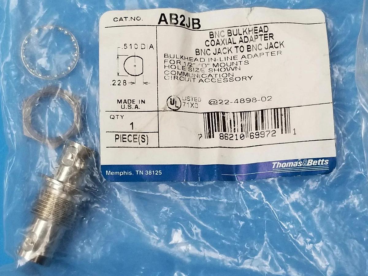 Used LOT OF 3 NIB THOMAS & BETTS AB2JB BNC BULKHEAD COAXIAL ADAPTERS