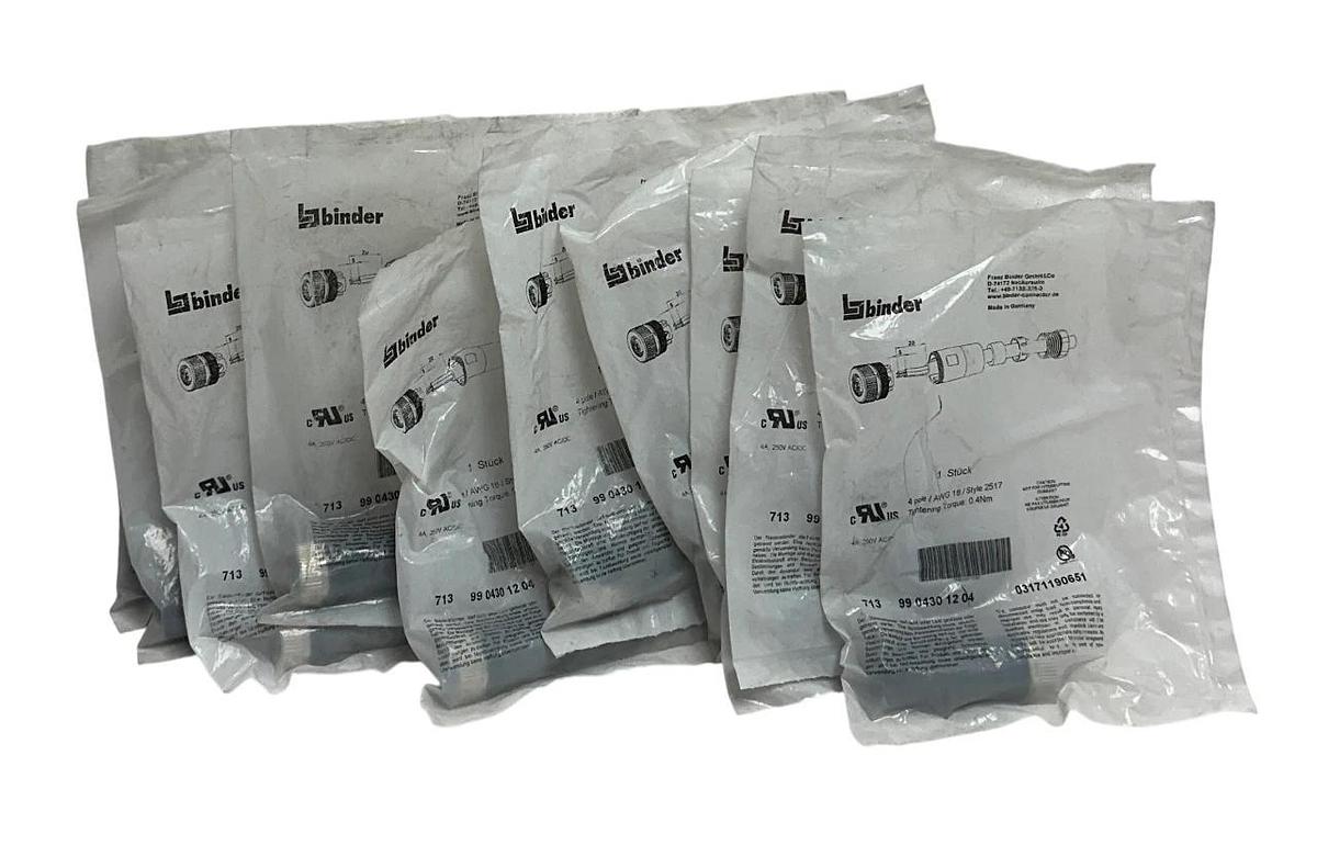 Used 10 BINDER 99 0430 12 04 / 9904301204 CABLE CONNECTORS SERIES 713 4-POLE NSFS