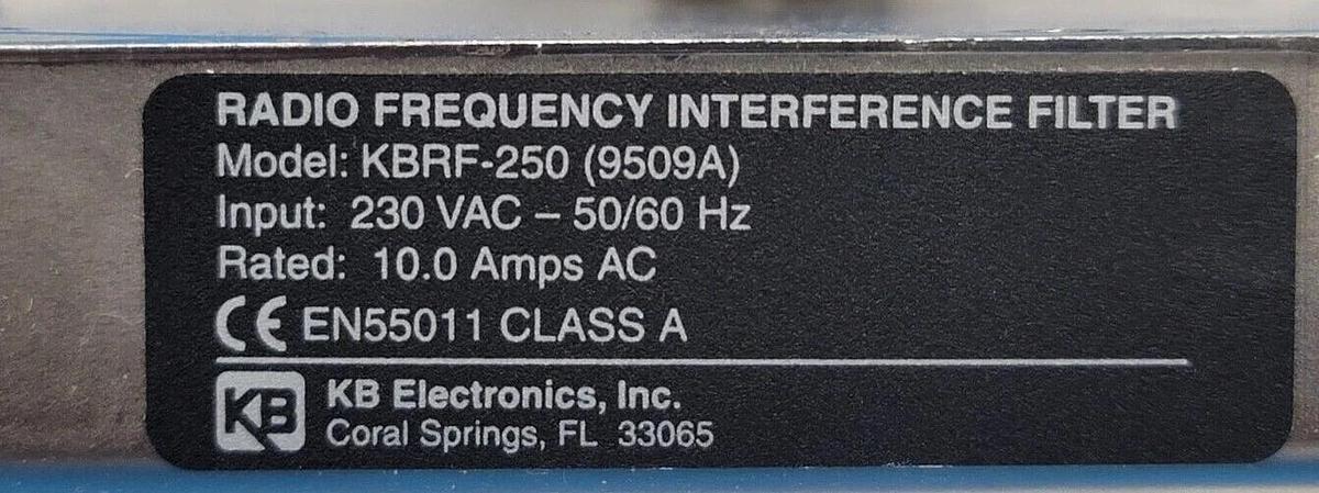 Used NIB KB ELECTRONICS KBRF-250 (9509A) RADIO FREQUENCY INTERFERENCE FILTER