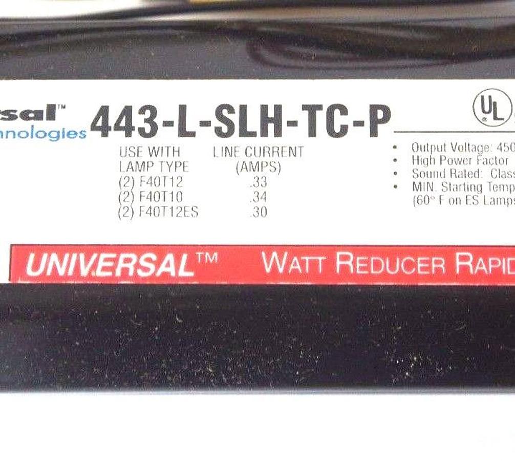 Used NIB UNIVERSAL LIGHTING 443-L-SLH-TC-P BALLAST 277 VAC, 60HZ, 443LSLHTCP