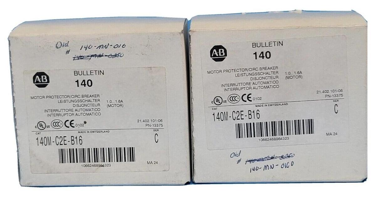 Used LOT OF 2 NIB ALLEN BRADLEY 140M-C2E-B16 MOTOR PROTECTOR/CIRC. BREAKER SER. C