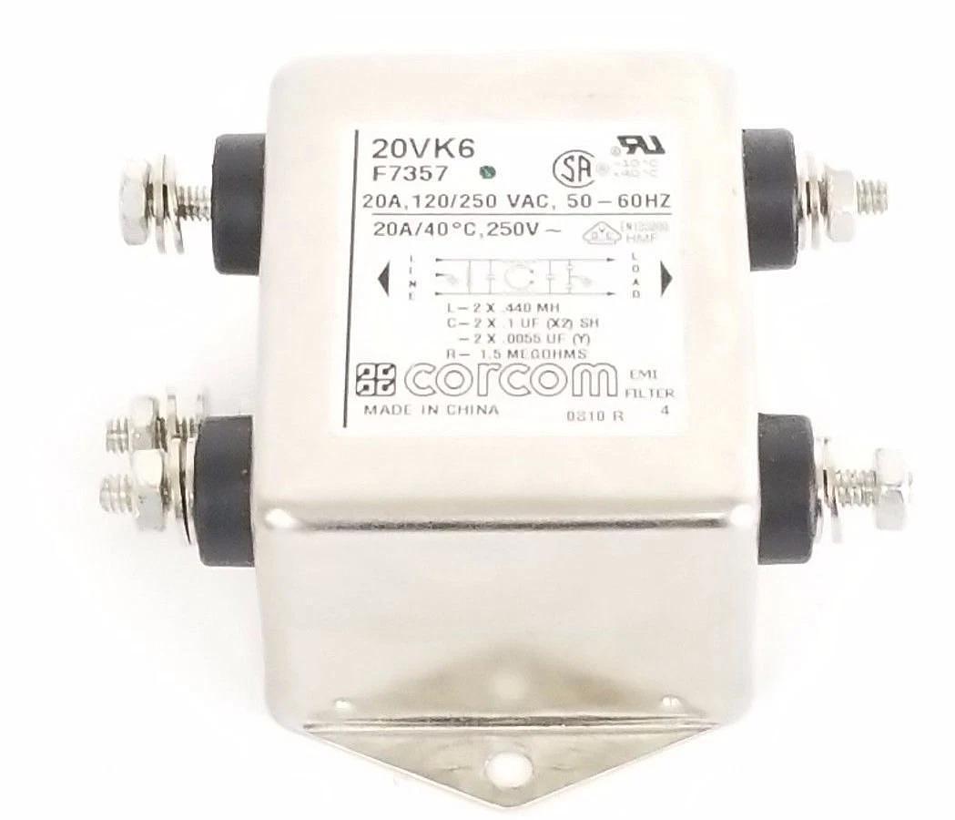 Used CORCOM 20VK6 FILTER F7357, 20A, 120/250 VAC, 50-60HZ