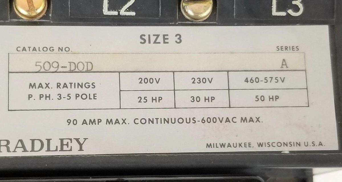 Used ALLEN BRADLEY 509-DOD STARTER ASSEMBLY W/ X-210922 TRANSFORMER, AAE-A201-0 RELAY