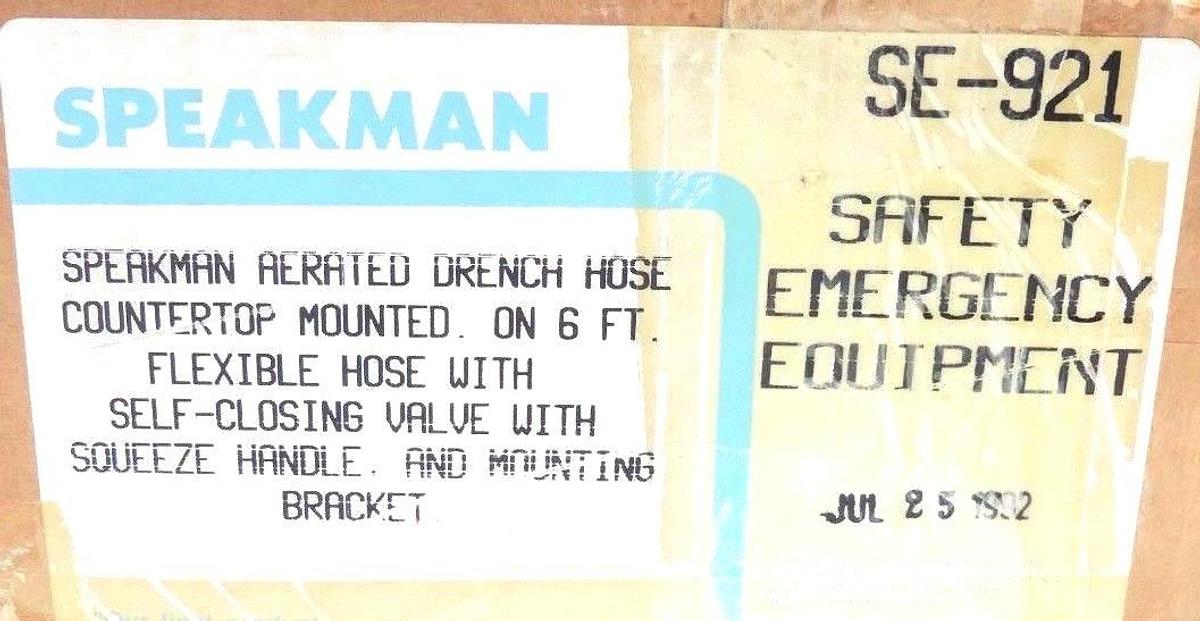 Used SPEAKMAN SE-921 SAFTEY EMERGENCY EQUIPMENT, 6 FT. FLEX. HOSE W/SELF CLOSING VAL