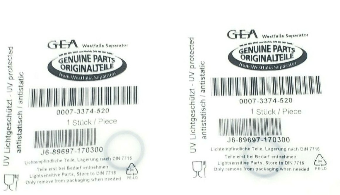 LOT OF 2 NEW GEA 0007-3374-520 O-RINGS J6-89697-170300