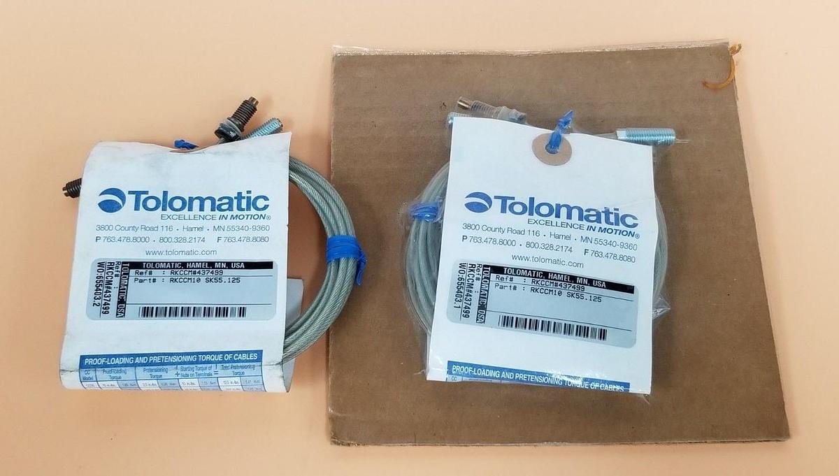 LOT OF 2 NEW TOLOMATIC RKCCM10 SK55.125 PRETENSIONING TORQUE CABLES