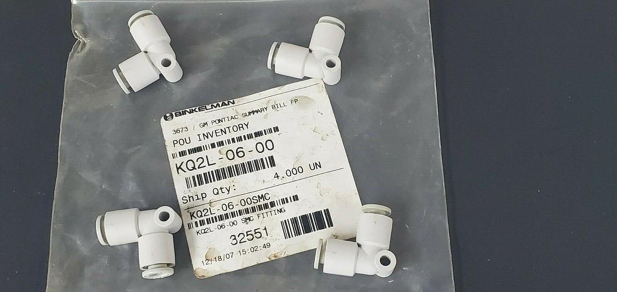 Used LOT OF 4 NEW SMC KQ2L-06-00 UNION ELBOW FITTINGS 6MM, KQ2L0600