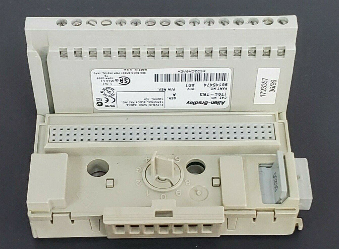 Used ALLEN BRADLEY 1794-TB3 TERMINAL BASE 1794TB3 SER. A, REV. A01, P/N: 96145474