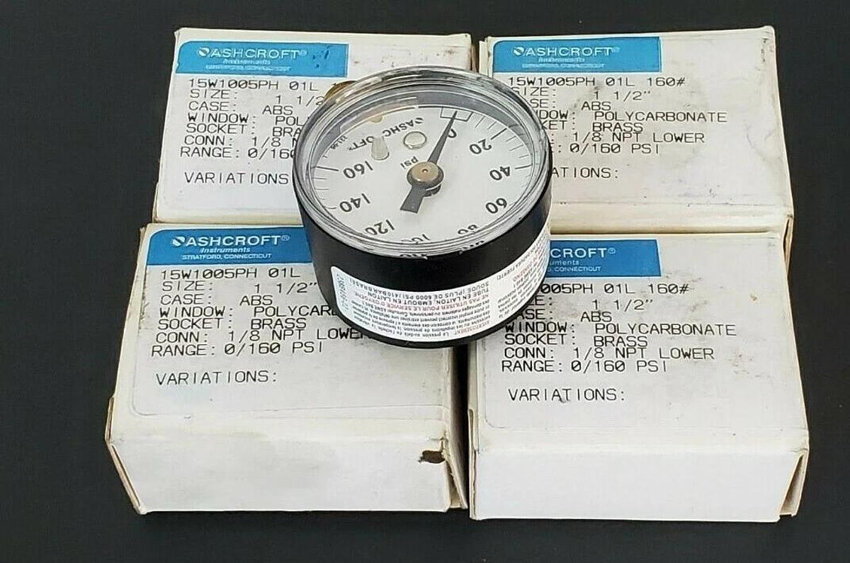 Used LOT OF 4 NIB ASHCROFT 15W1005PH 01L 160# GAUGES SIZE: 1-1/2'' RANGE: 0/160 PSI