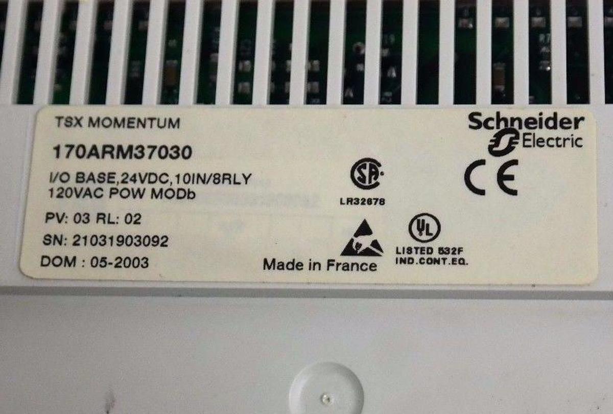 Used SCHNEIDER ELECTRIC 170ARM37030 I/O BASE, 24VDC, 10IN/8RLY