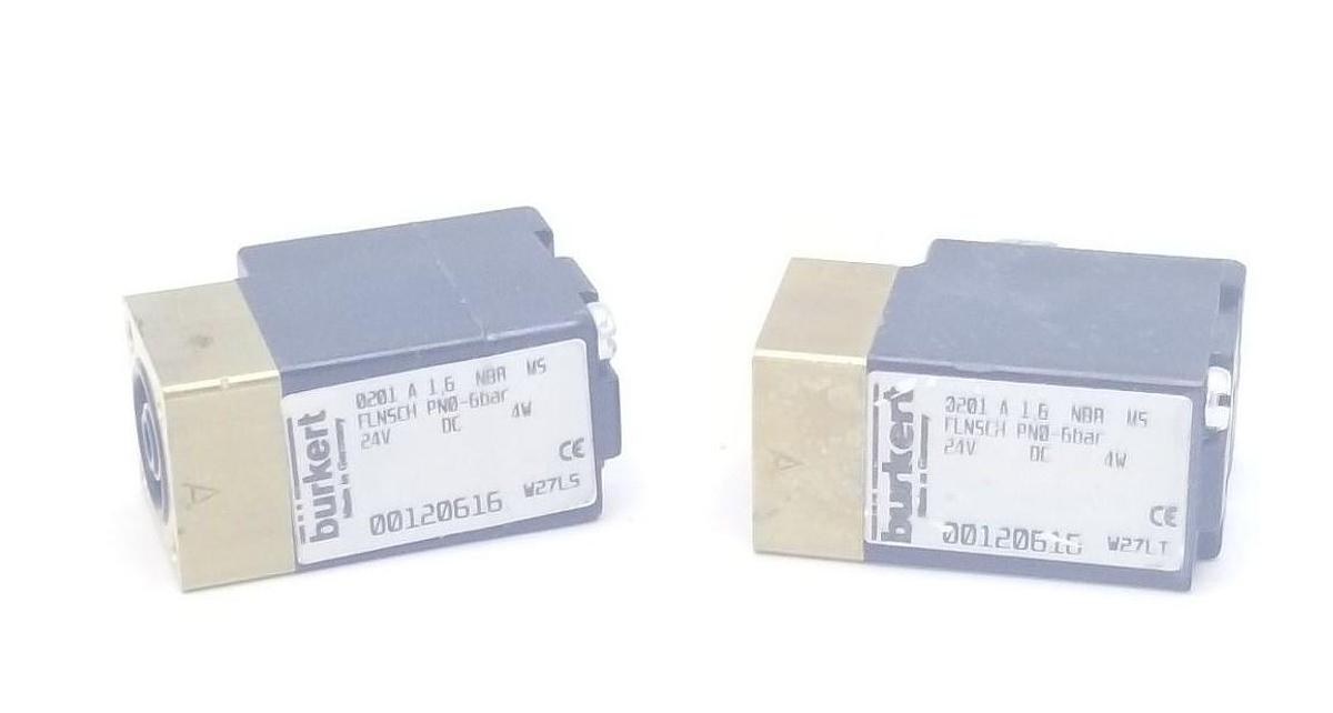Used LOT OF 2 BURKERT 00120616 SOLENOID VALVES 24VDC, 4W