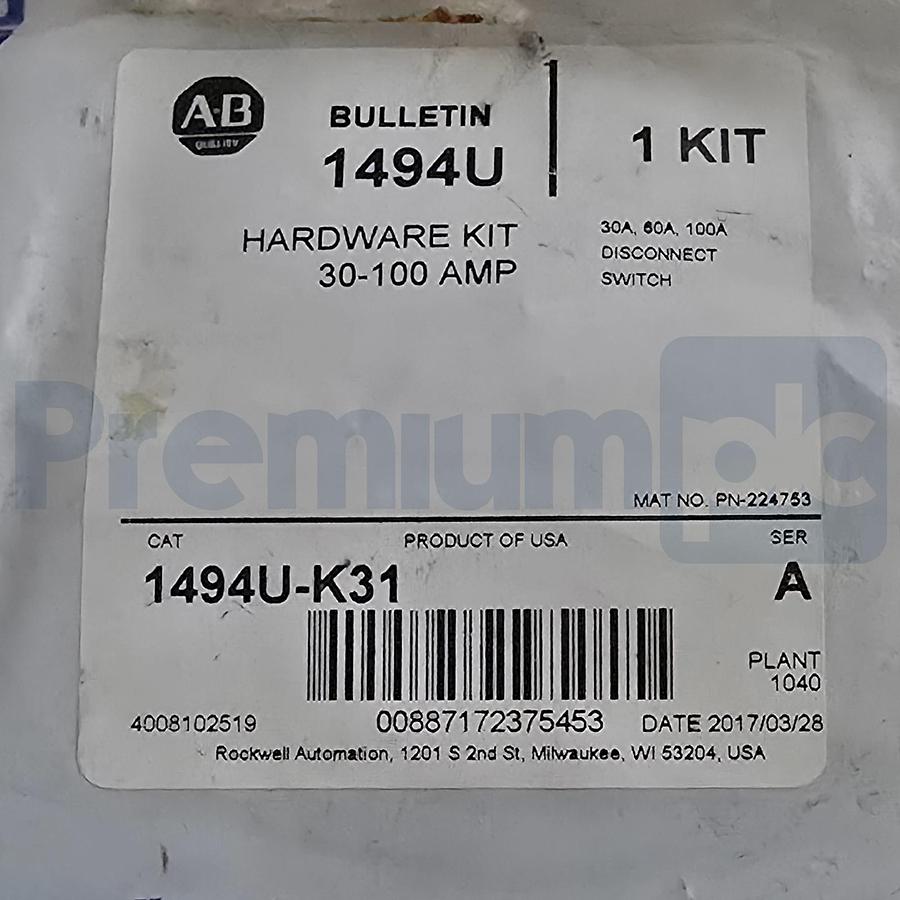 Used Surplus Allen Bradley 1494U-D100 /A Disconnect Switch 100A w/Lugs & Hardware Kit