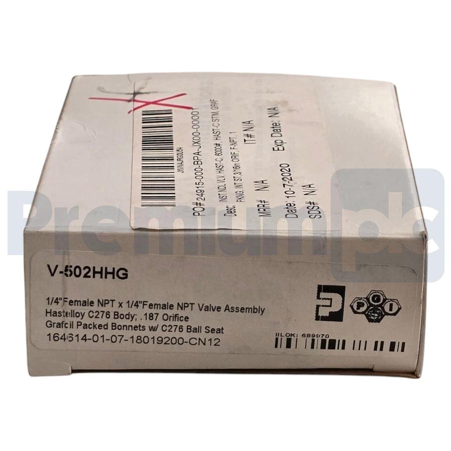 Used Parker PGI V-502-HHG Needle Valve 1/4" NPT Hastelloy C276 6000 PSI V-502HHG