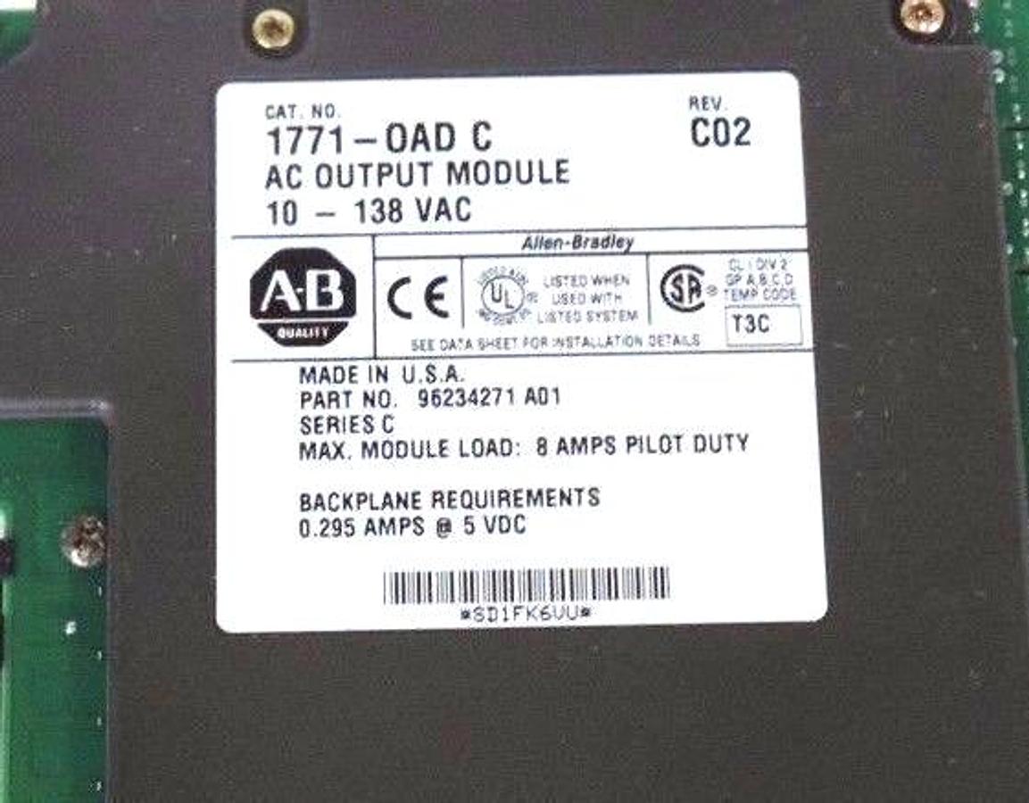 Used USED ALLEN BRADLEY 1771-OAD/C OUTPUT MODULE SER C REV C02 P/N 96234271 A01