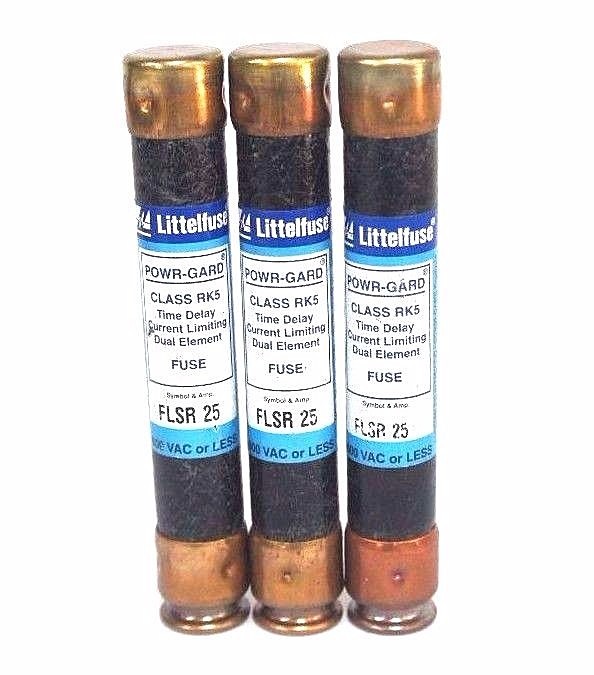 Used LOT OF 3 LITTELFUSE FLSR-25 CLASS RK5 TIME DELAY CURRENT LIMITING FUSES FLSR25