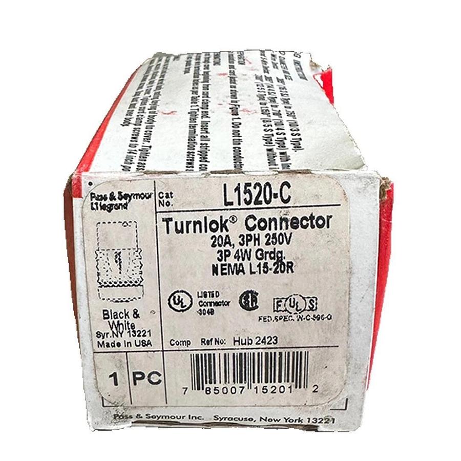 NEW PASS & SEYMOUR L1520-C / L1520C Turnlok CONNECTOR 20A 3PH 250V BLACK & WHITE