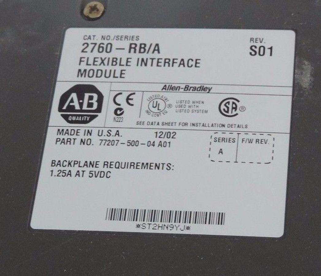 Used ALLEN BRADLEY 2760-RB/A FLEXIBLE INTERFACE MODULE 2760-RB, SER. A REV. S01