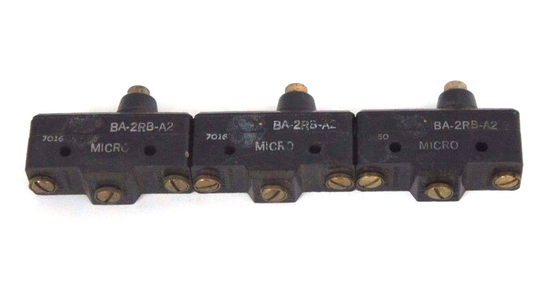 Used LOT OF 3 HONEYWELL MICROSWITCH BA-2RB-A2 PLUNGER BASIC SWITCHES