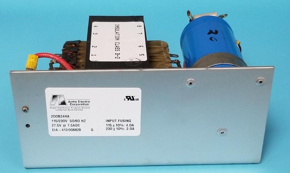 Used ACME ELECTRIC 200B24HA POWER SUPPLY 115/230V, 50/60HZ, 27.5V @ 7.5ADC