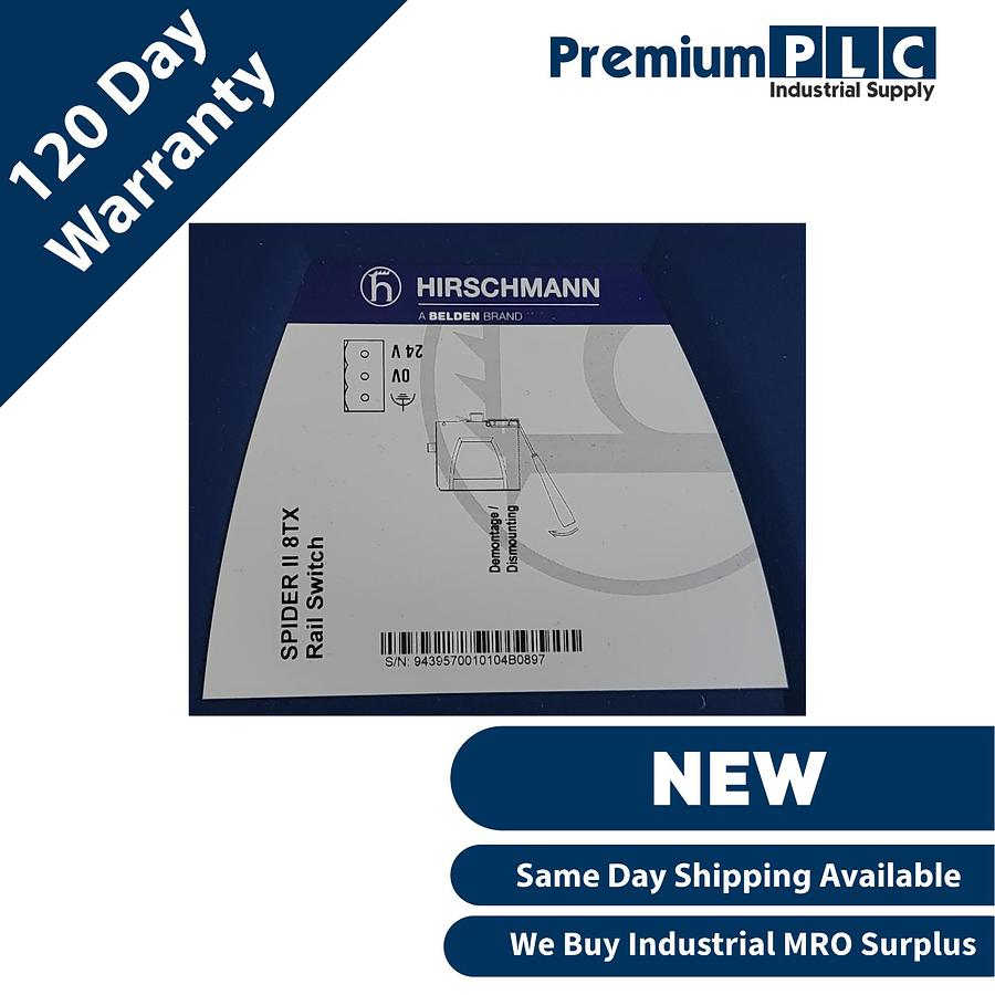 Used NEW HIRSCHMANN SPIDER II 8TX / 943957001 EtherNet RAIL SWITCH 8-PORT 943 957-001