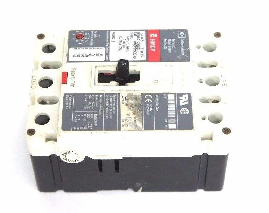 Used CUTLER HAMMER HMCP015E0CA04 CIRCUIT BREAKER SER C, 15A, 600VAC-250VDC
