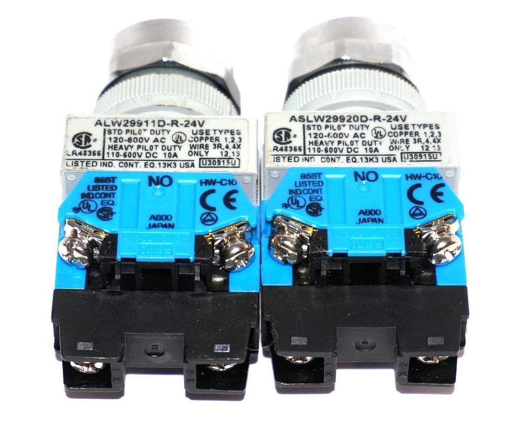 Used LOT OF 2 IDEC ASLW29920D-R-24V SELECTOR SWITCHS ASLW29920DR24V