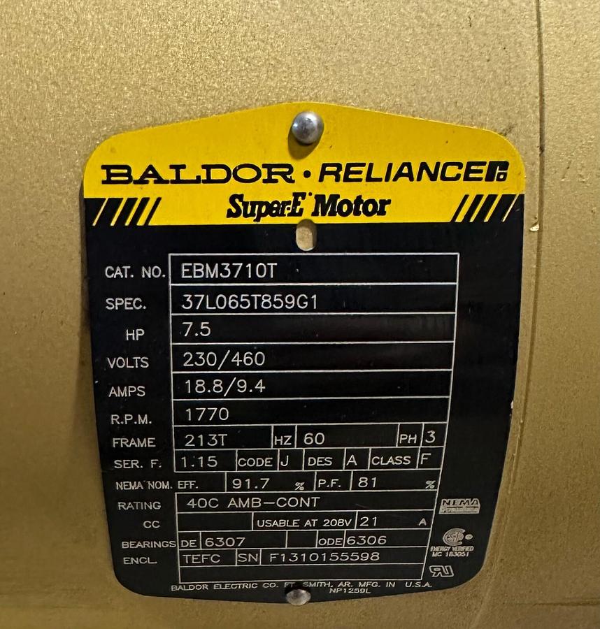 Used NEW BALDOR RELIANCE EBM3710T Super-E MOTOR  7.5HP 230/460V 3PH 1770 RPM TEFC