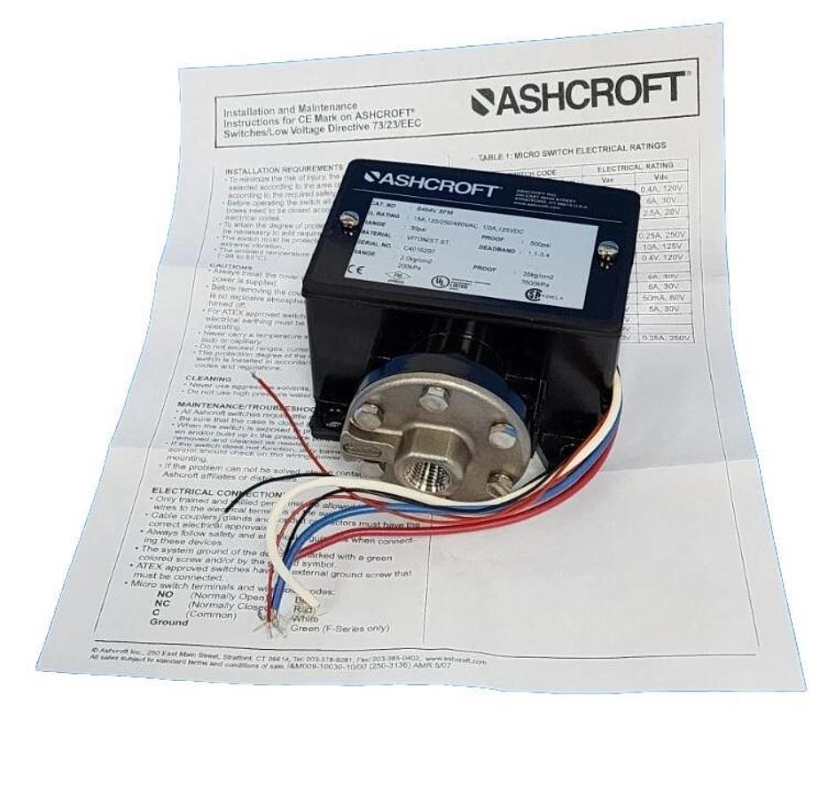 Used NIB ASHCROFT B464V XFM PRESSURE SWITCH B464VXFM RANGE: 30PSI