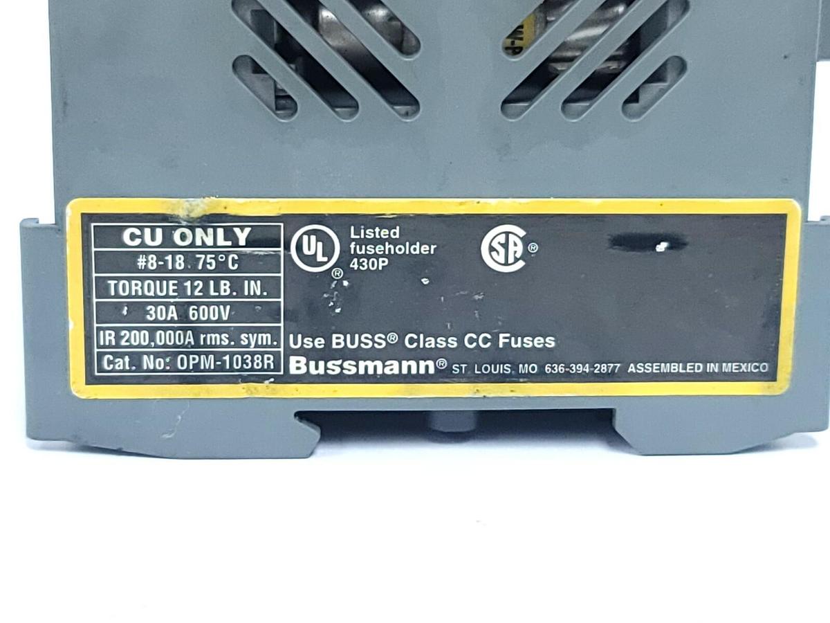Used LOT OF 2 COOPER BUSSMANN OPM-1038R FUSE BLOCKS 30A 600V