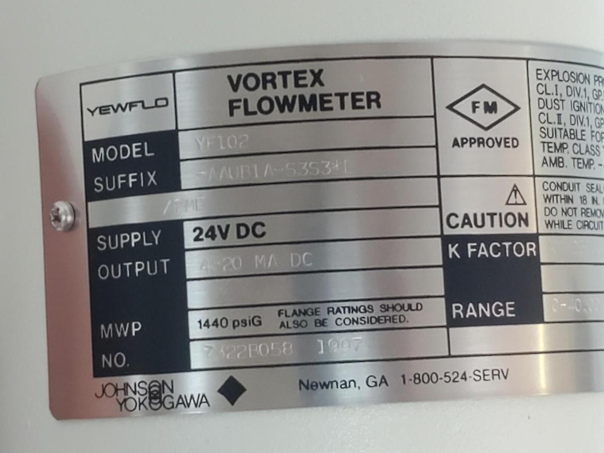 Used YOKOGAWA YF102-AAUB1A-S3S3-E /FMF YF102 VORTEX FLOWMETER 24V DC NEW