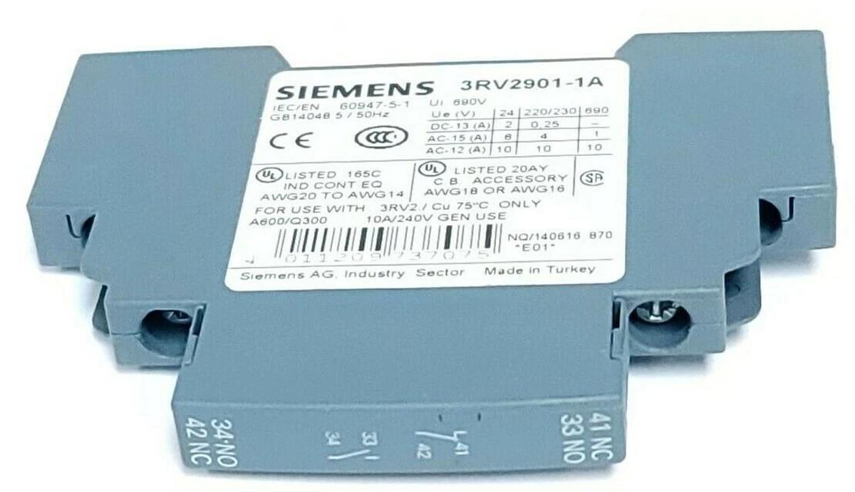Used SIEMENS 3RV2901-1A LATERAL AUXILIARY SWITCH 2 POLE 3RV29011A