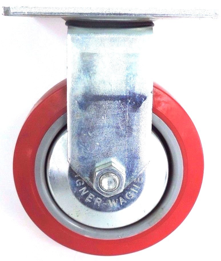 Used NEW WAGNER 5" RIGID CASTER WHEEL RED POLY 1-3/4" WIDE 6-1/2" TALL