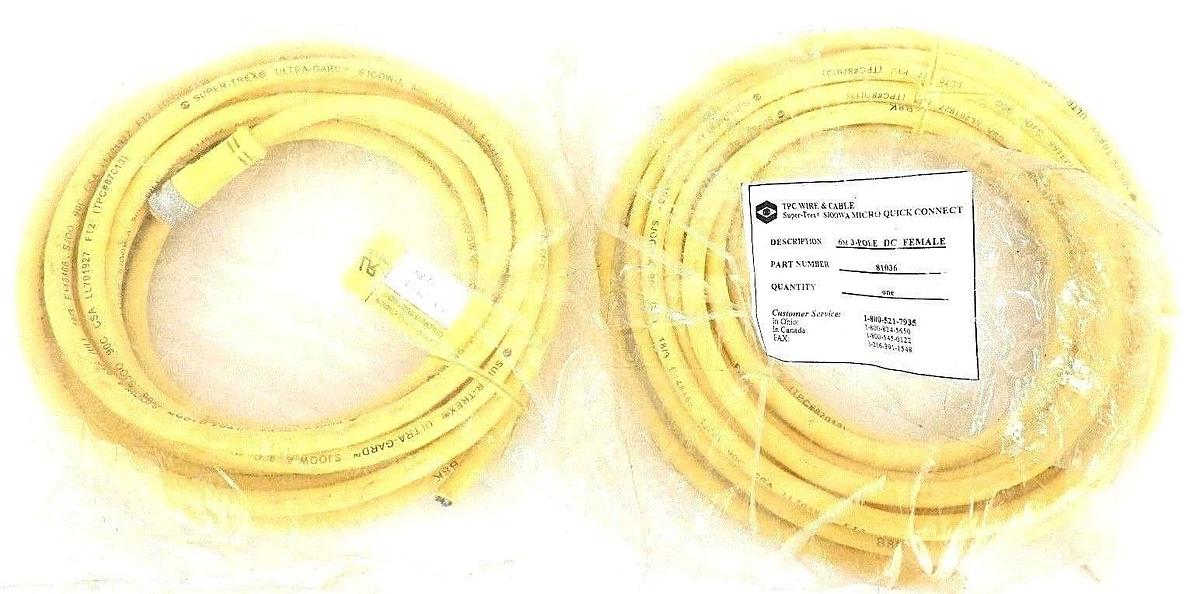 Used LOT OF 2 NEW TPC WIRE & CABLE 81036 FEMALE CABLE 6M 3-POLE DC