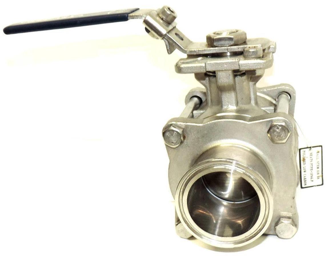 Used TRU-FLO 2" 1000 WOG STAINLESS BALL VALVE WITH MALE/MALE CLAMP FITTINGS
