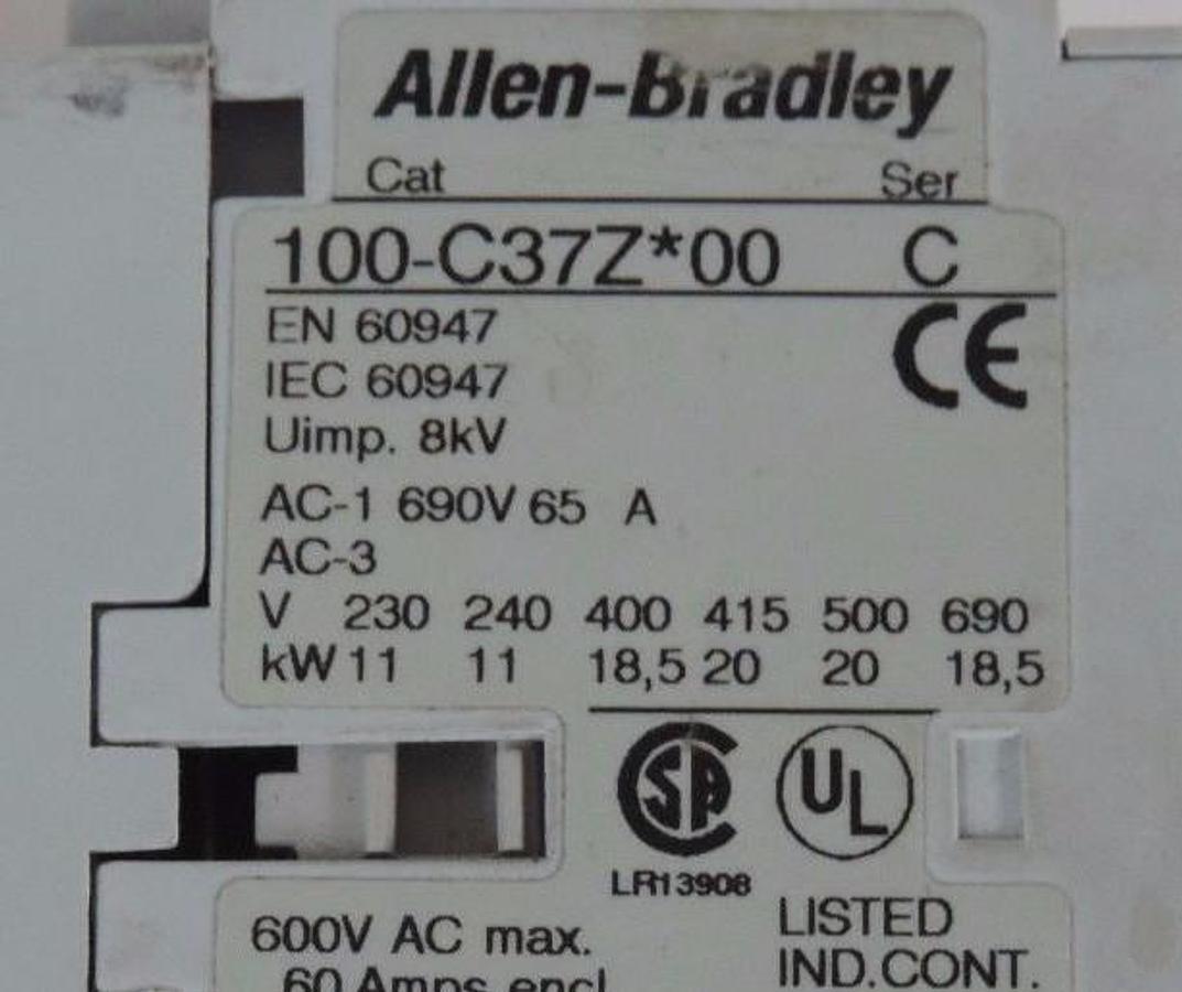 Used ALLEN BRADLEY 100-C37Z00 CONTACTOR SER C 24VDC COIL 100-SB10 AUX CONTACT SER B