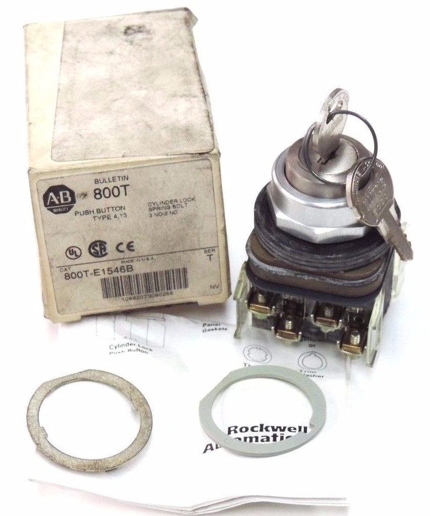 Used NIB ALLEN BRADLEY 800T-E1546B PUSH BUTTON 800TE1546B SER. T CYLINDER LOCK
