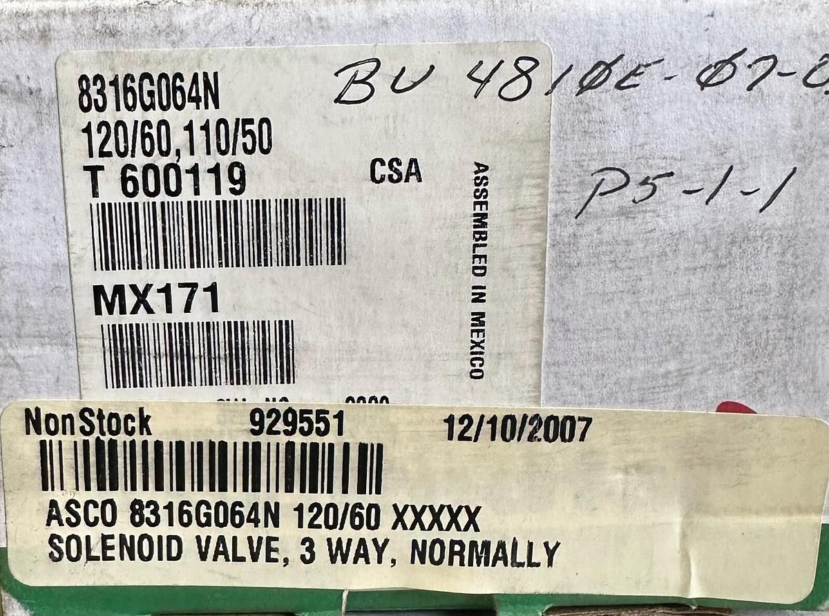Used NEW ASCO 8316G064N Red-Hat II SOLENOID VALVE 110/120V 50/60Hz MX171