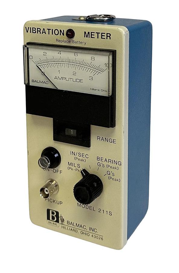 Used BALMAC INC MODEL 211S VIBRATION METER W/ MODEL 163 PROBE, CABLES AND CASE