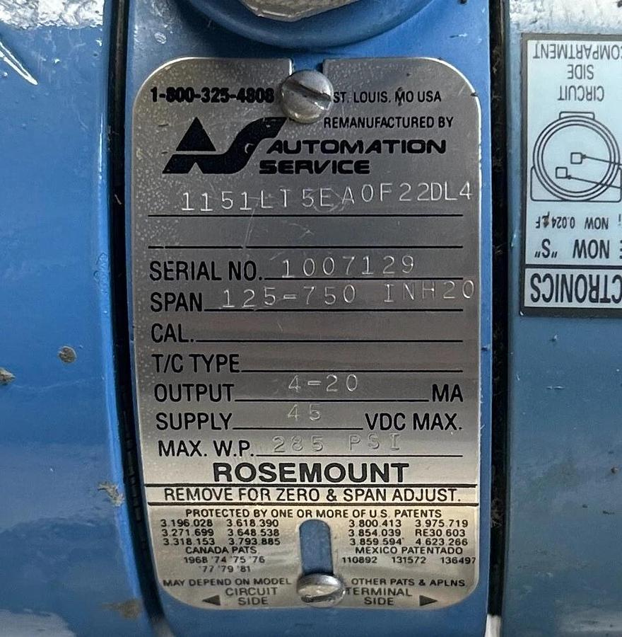 Used For Parts ROSEMOUNT 1151LT5EA0F22DL4 SMART PRESSURE TRANSMITTER 4-20mA 45VDC