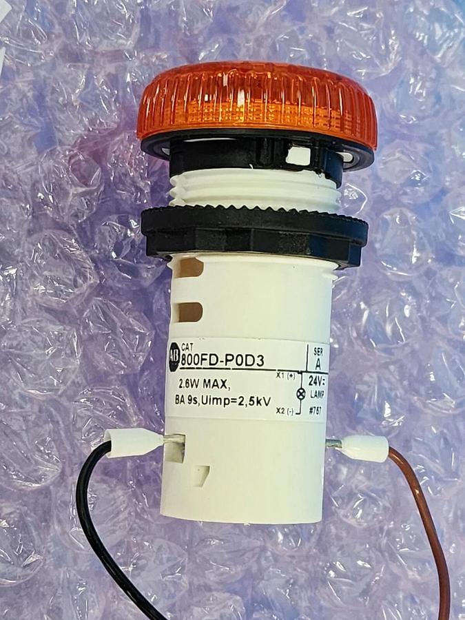 Used NEW ALLEN BRADLEY 800FD-P0D3 PILOT LIGHT AMBER 800FDP0D3, SER. A
